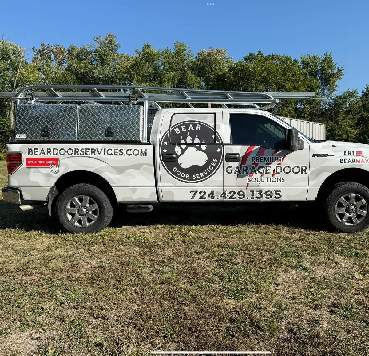 A Bear Door Services branded service truck ready for installations and repairs