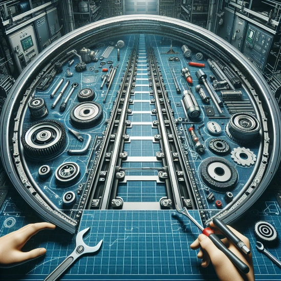 A highly stylized, futuristic illustration of a garage door mechanism, symbolizing the advanced and innovative upgrade services available from Bear Door Services.